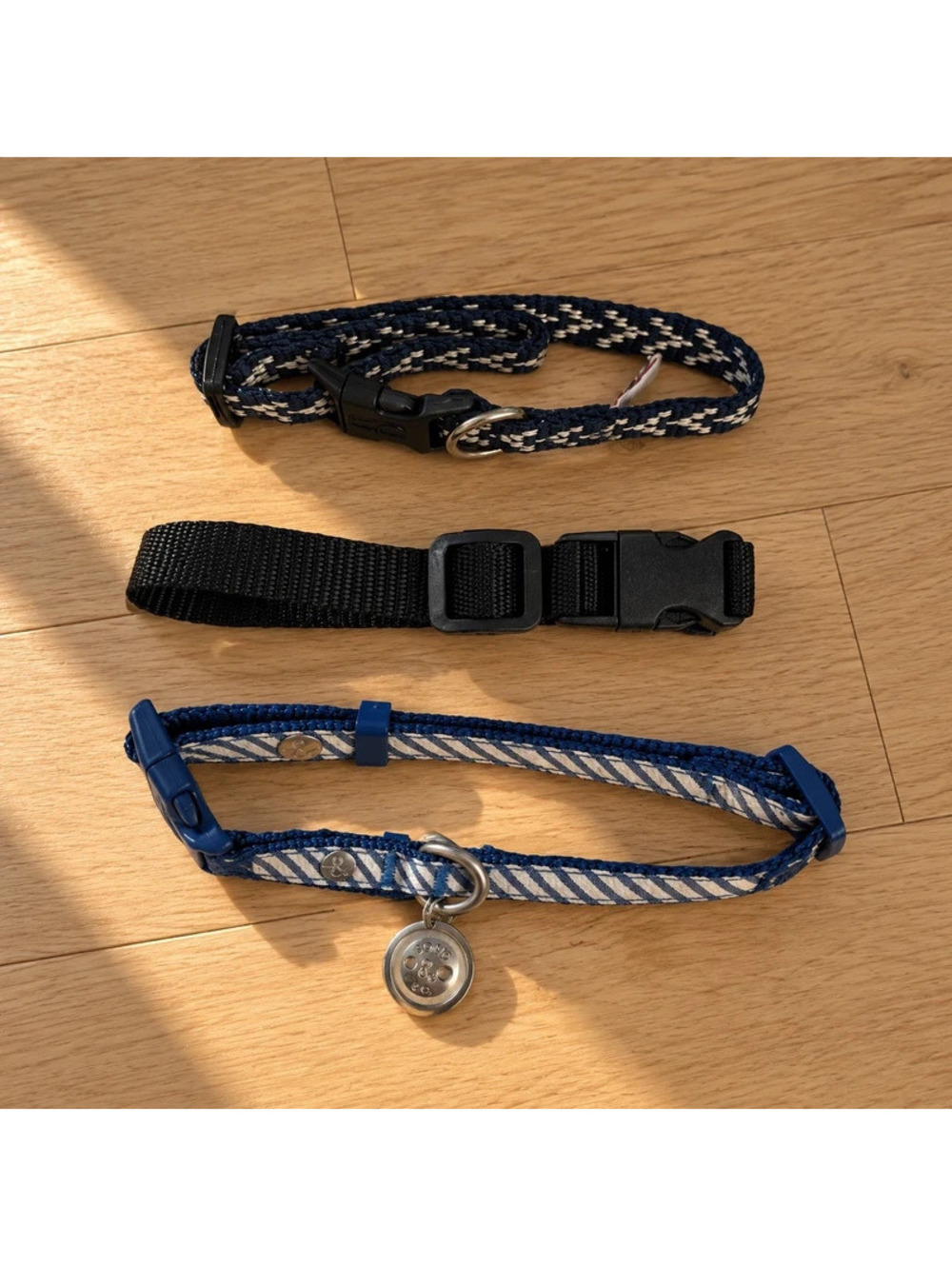 3 Dog Collar Bundle Bond & Co ED Ellen DeGeneres Blue Black Adjustable